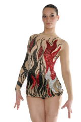 Rhythmic gymnastic leotards with sequins of three colors ( red, black, silver) 